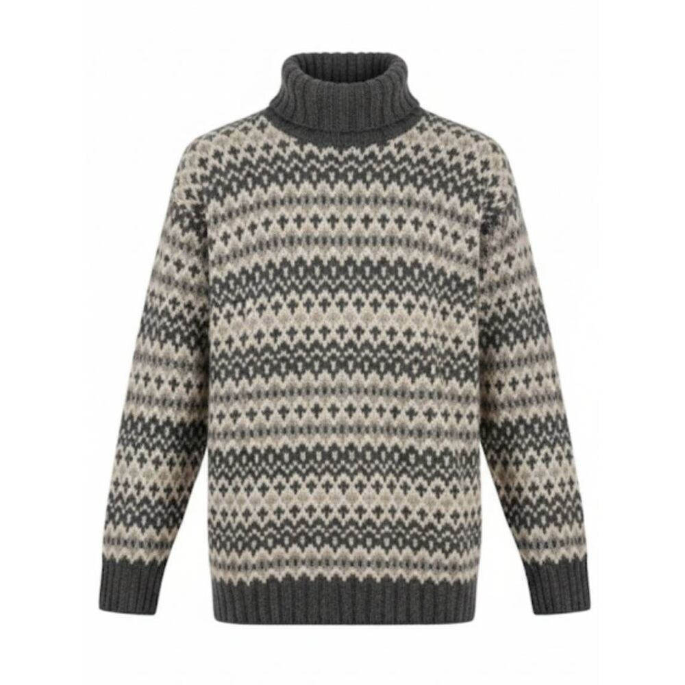 Vintage y2k banana republic women large sweater fairisle gray chunky turtleneck